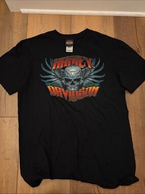 Vintage Harley-Davidson Men's Black Graphic Skull T-Shirt - Sz L